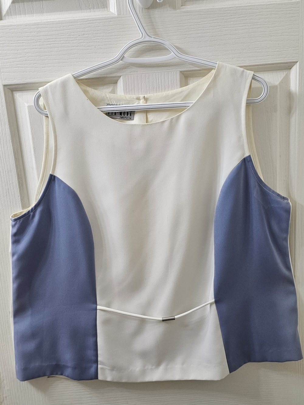 Vintage Via Mode Two-Tone Cream and Blue Sleeveless Shell Top Size 16